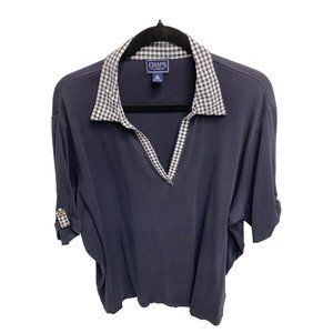 Chaps Classics Womens Size 3X Navy Blue Layered Look Polo Shirt Top Gingham Coll